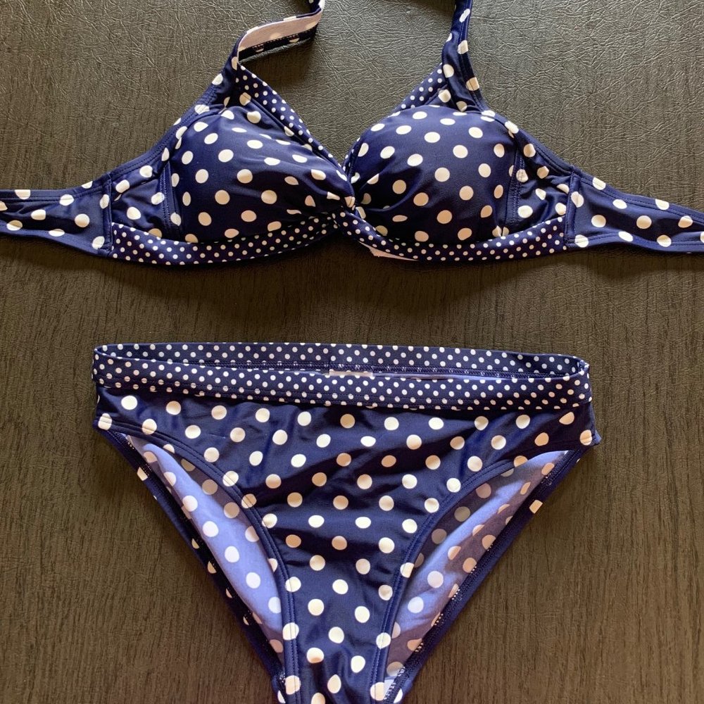 Boden Blue and White Polka Dot Bikini (see sizes in description)